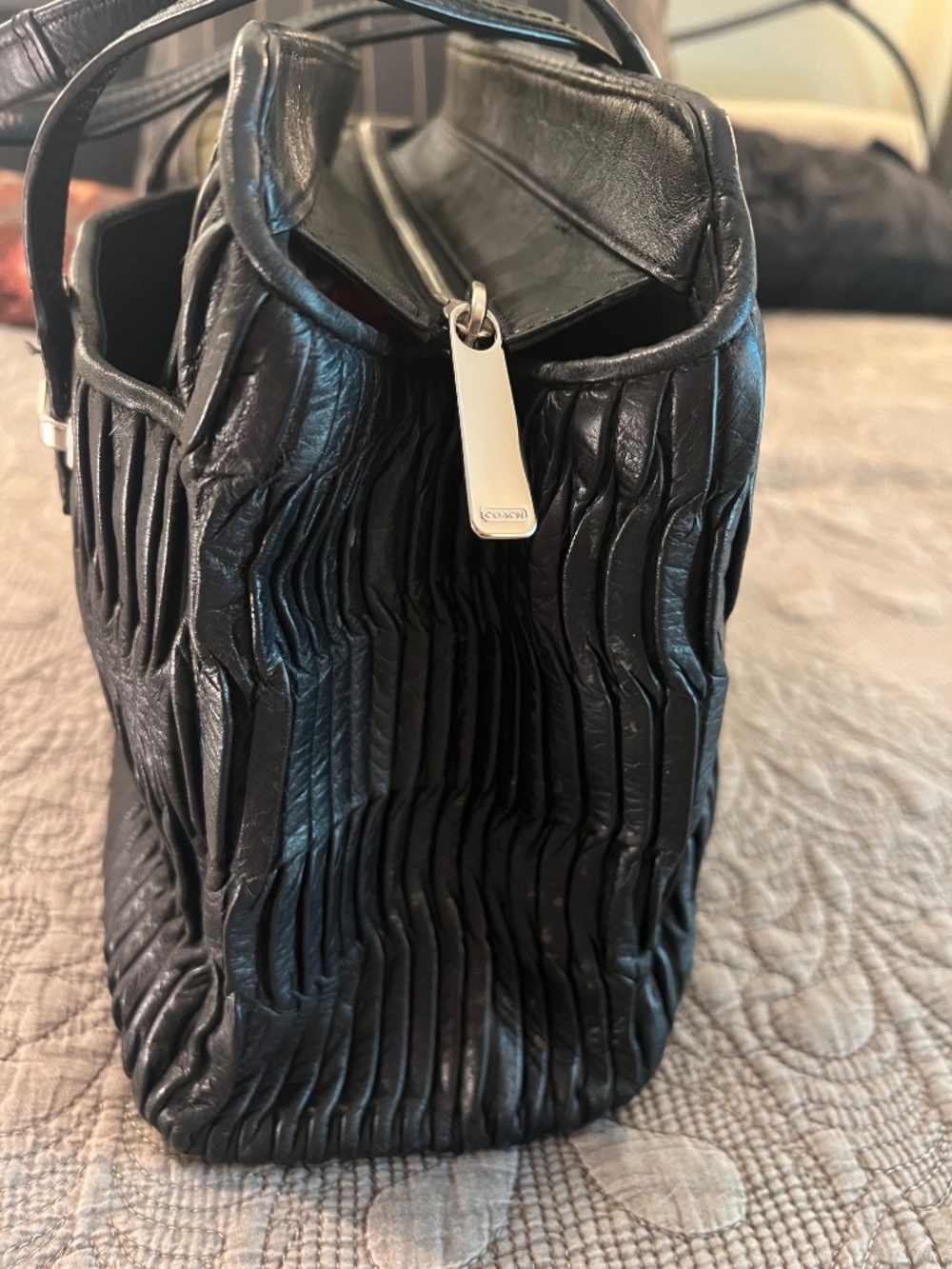 Coach Taylor Pleated Gathered Alexis Leather Satchel Carryall Tote in Black - Picture 4 of 15